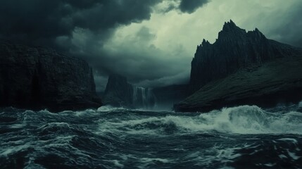 Stormy Coastline with Massive Waves Crashing Against Rocks