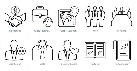 A set of 10 mix icons as partnership, global business, global location