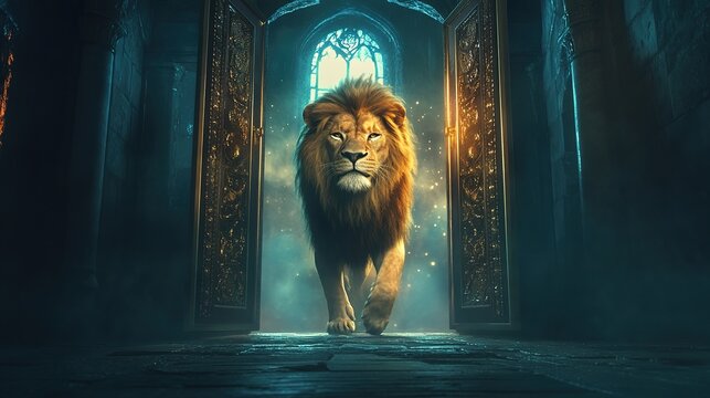 Magical Wardrobe Portal to a Fantasy Forest with Aslan