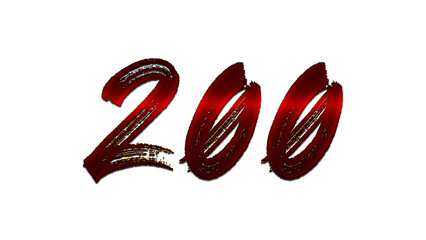 3D blood red number design of 200 on white background.