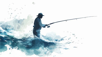 Illustration of a fisherman catching fish. Fishing.