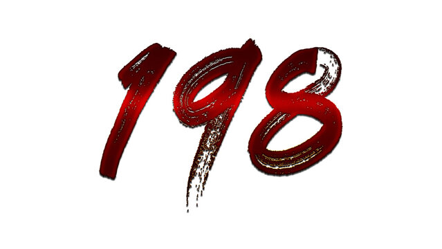 3D blood red number design of 198 on white background.