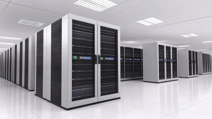 Data processing and storage center featuring advanced server room and supercomputer technology for efficient information management and processing