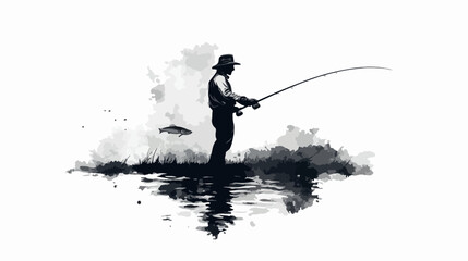 Illustration of a fisherman catching fish. Fishing.
