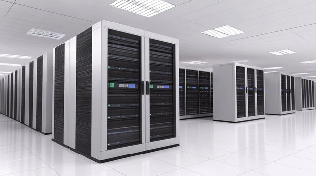 Data processing and storage center featuring advanced server room and supercomputer technology for efficient information management and processing