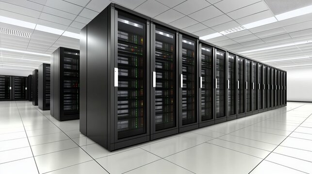 Data processing and storage center featuring advanced server room and supercomputer technology for efficient information management and processing