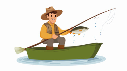 Illustration of a fisherman catching fish. Fishing.