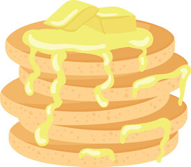 Tasty hot pancakes with melting butter cartoon icon