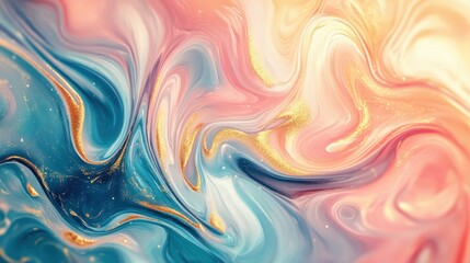 Fluid art with swirls of blue, pink, and gold, forming a mesmerizing abstract background