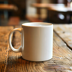 White mug on the holiday table. Mockup of a couple white mugs on the table. White mug mockups on the kitchen desk.	
