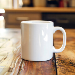 White mug on the holiday table. Mockup of a couple white mugs on the table. White mug mockups on the kitchen desk.	