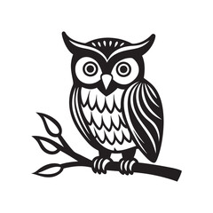 Outline of Perched Owl Silhouette Vector for Creative Designs