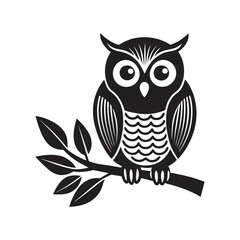 Black Owl on Branch Silhouette Graphic for Nocturnal Themes
