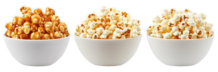 Three Bowls of Popcorn   Caramel  Butter  and Plain