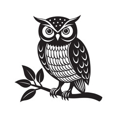 Simple Owl on Branch Vector Illustration for Logos and Emblems