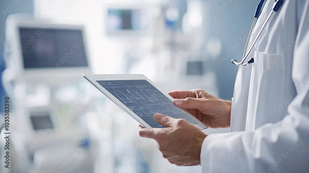 Aufkleber medical team in a hospital setting discussing treatment plans using digital tablets stock photo with