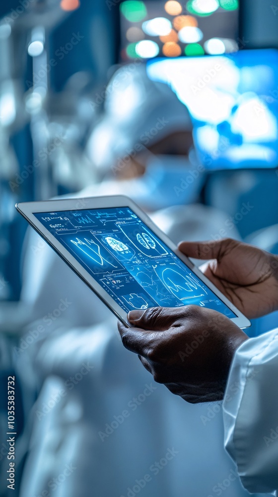 Aufkleber medical team in a hospital setting discussing treatment plans using digital tablets stock photo with