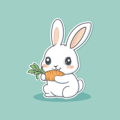 Cute Rabbit Baby Pink Carrot Ninja Laptop Rocket Game Illustration Icon Vector Art with color background