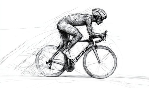 Triathlon. Olympic Sports. Cyclist on a white background. Drawing by one continuous line. Digital illustration, Generative AI