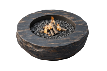 Rectangular Fire Pit Table with Ceramic Tiles and Lava Rock with Isolated on Transparent Background