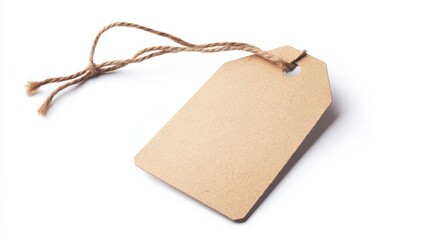 Tag With String. Blank Paper Label Isolated on White Background for Price Tagging