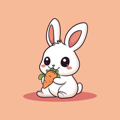 Cute Rabbit Baby Pink Carrot Ninja Laptop Rocket Game Illustration Icon Vector Art with color background