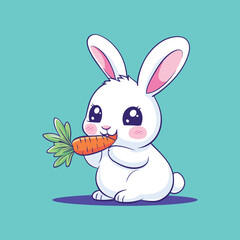 Cute Rabbit Baby Pink Carrot Ninja Laptop Rocket Game Illustration Icon Vector Art with color background