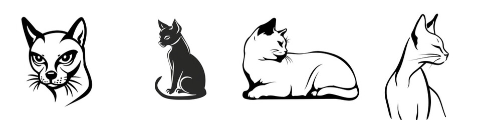 A silhouette of a cat sitting gracefully against a plain white background, highlighting its elegant form and features.