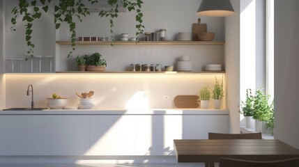 Minimalist kitchen nook, soft lighting