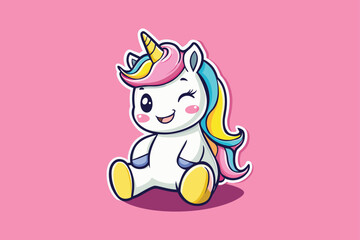 PrintCute Unicorn Baby Wearing pacifier And Diaper Cartoon Vector Icon Illustration Animal Nature Icon Concept with background