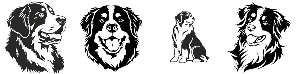 Fototapeta premium Die-cut illustrations of various dog breeds, showcasing their unique shapes and features against a white isolated background.