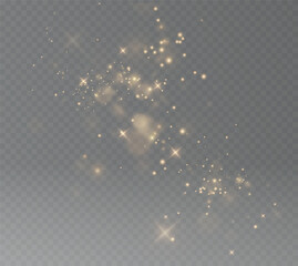 Christmas background. Powder dust light PNG. Magic shining gold dust. Fine, shiny dust bokeh particles fall off slightly. Fantastic shimmer effect. Vector illustrator.