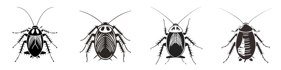 Illustration of a cockroach in various colors on a white isolated background.