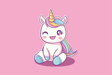 PrintCute Unicorn Baby Wearing Pacifier and Diaper Cartoon Vector Icon Illustration Animal Nature Icon Concept with background