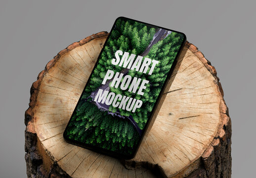 Smartphone Mockup on Wooden Log