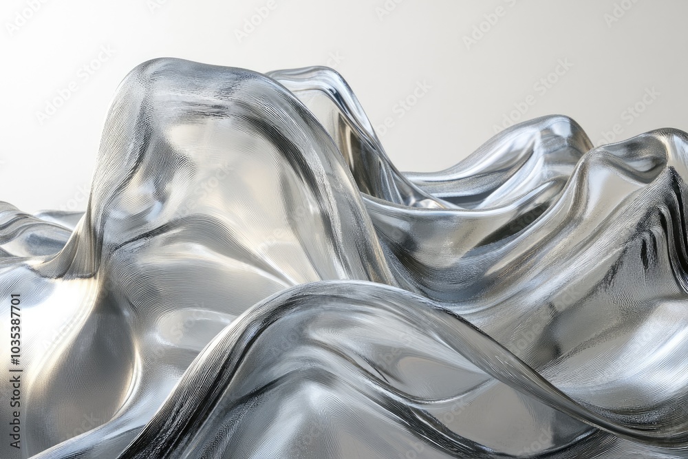 Poster abstract metallic landscape flowing with smooth waves