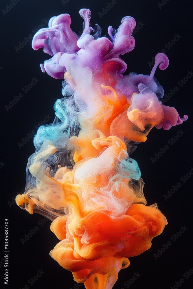 Poster Colorful ink is making abstract shapes as it dissolves in water