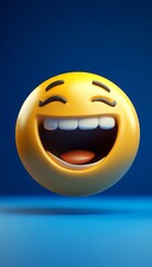 Fototapeta premium 3D Render of a Bright Yellow Emoji with a Big, Open-Mouthed, Toothy Laugh, Isolated on Blue
