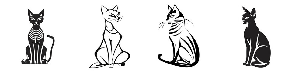 Various cat silhouettes on a transparent background, perfect for die-cut designs and illustrations.