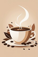 Minimalist Flat Design Coffee Cup Illustration – Cozy Morning Vibes with a Warm Beverage