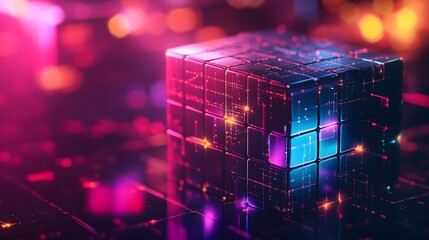 Cube puzzle with network diagram. 