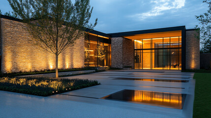 Fototapeta premium A contemporary facade featuring dynamic lighting design