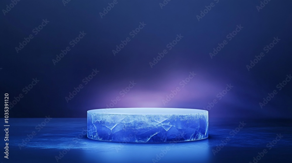 Aufkleber An ethereal ice sculpture is illuminated from within, casting a soft blue glow in a darkened space. The smooth surface reflects light, creating a captivating atmosphere that enchants viewers.