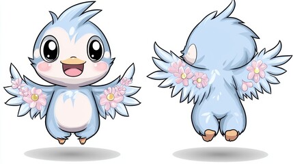 Cute Magical Blue Winged Creature Floating in the Sky