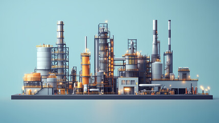 Obraz premium A horizontal banner with units for the oil industry. A 3D illustration of an architecture building based on imagination