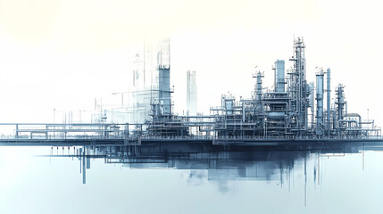 A horizontal banner with units for the oil industry. A 3D illustration of an architecture building based on imagination
