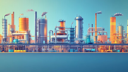 Obraz premium A horizontal banner with units for the oil industry. A 3D illustration of an architecture building based on imagination