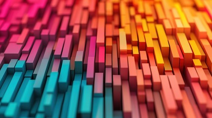 Obraz premium A vibrant abstract image featuring a 3D arrangement of colorful blocks, blending shades of pink, orange, and teal in a dynamic pattern.
