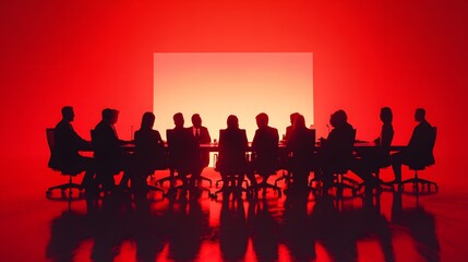 A high-resolution, photorealistic image of business people sitting around a table in an office meeting room with a white background