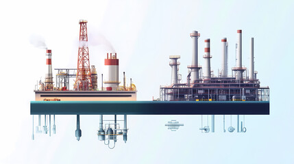 Obraz premium A horizontal banner with units for the oil industry. A 3D illustration of an architecture building based on imagination